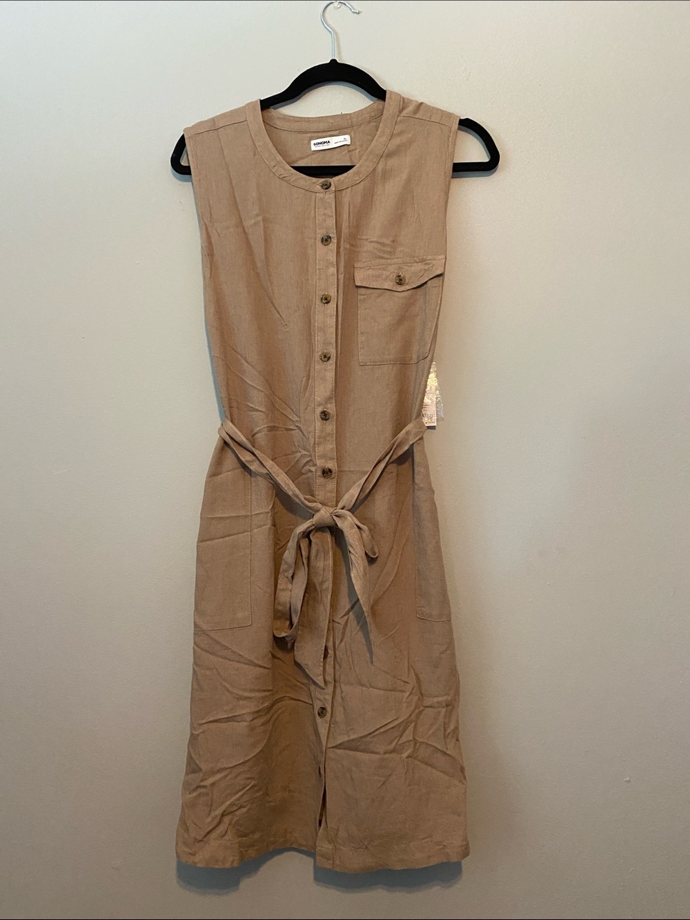 Sonoma Sleeveless Button-Front Midi Dress in Tan
